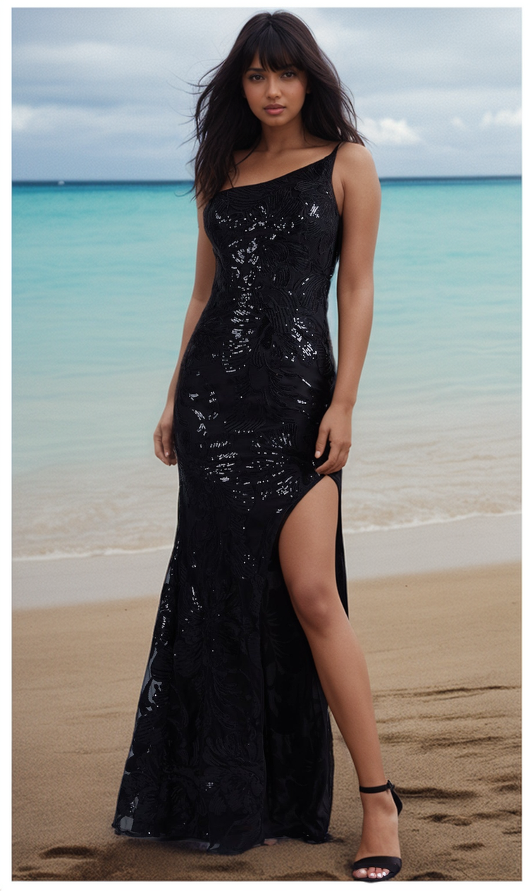 Black Sequin Prom Dresses with Slit Feather Evening Gown FD2741 – Viniodress